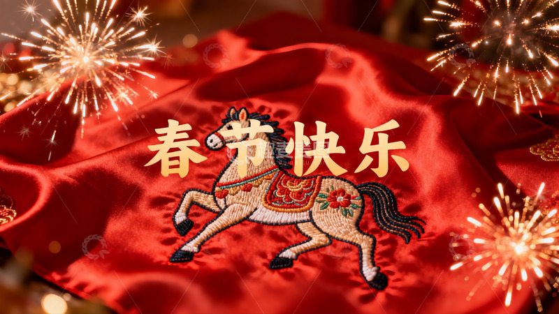高清大图下载【趣麦麦图】春节烟花红布马绣图