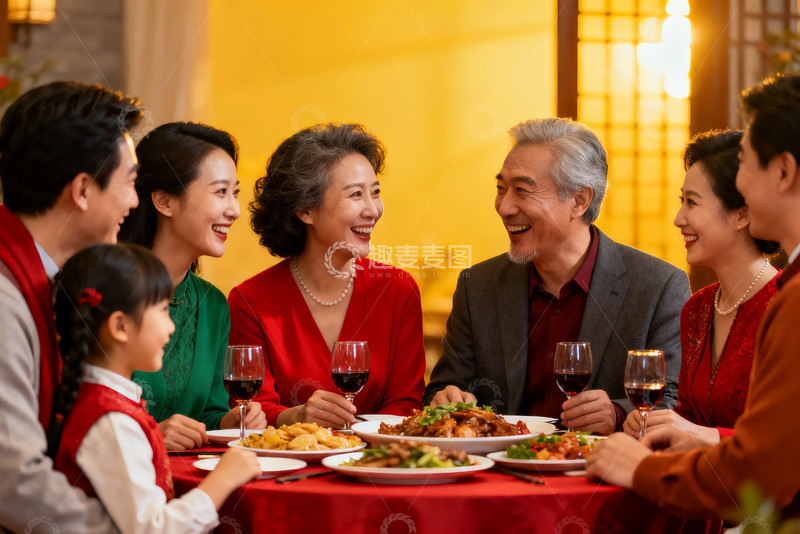 高清大图下载【趣麦麦图】家庭聚餐欢声笑语其乐融融