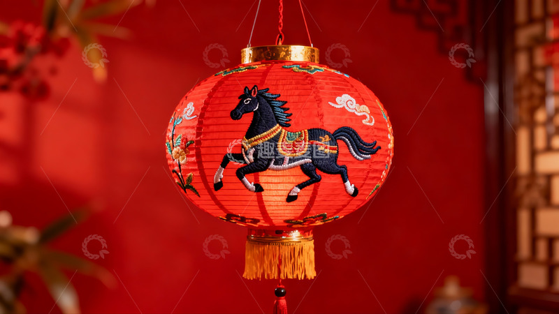 高清大图下载【趣麦麦图】红色灯笼绣马图案喜庆装饰