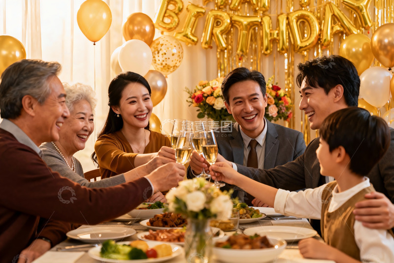 高清大图下载【趣麦麦图】家庭生日聚会举杯庆祝