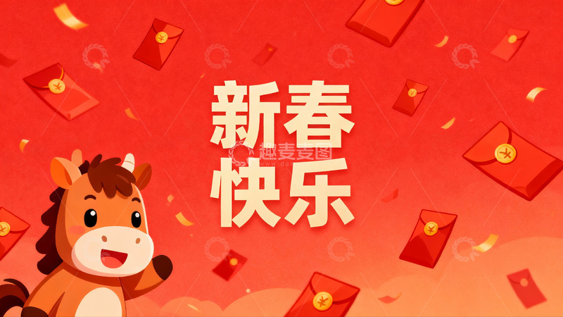 高清大图下载【趣麦麦图】新春快乐卡通马红包贺图