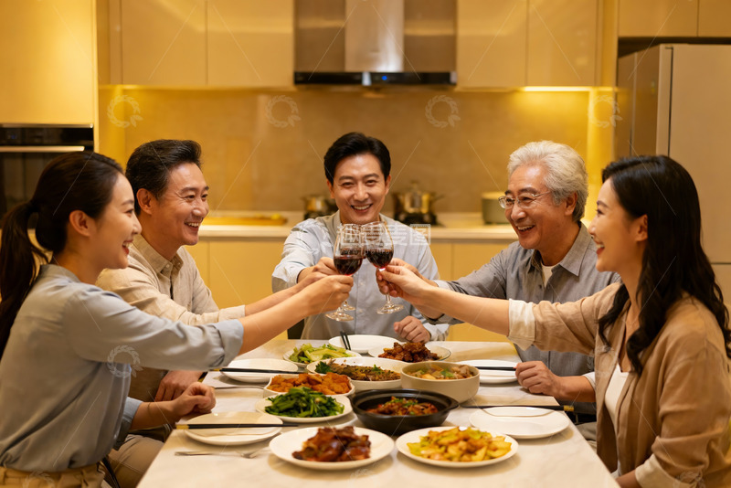 高清大图下载【趣麦麦图】家庭聚餐欢庆时刻