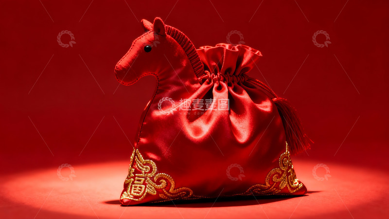 高清大图下载【趣麦麦图】红色马形布袋节日装饰品