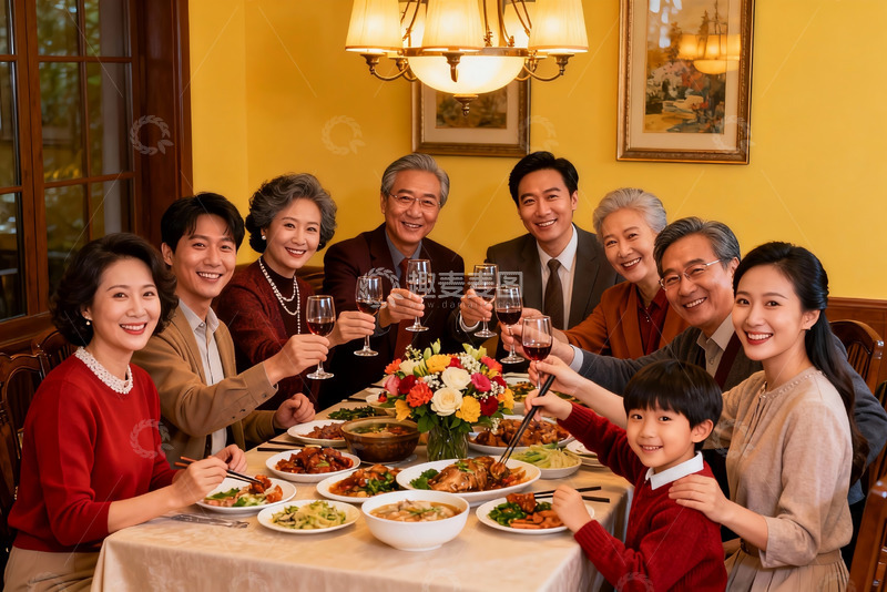 高清大图下载【趣麦麦图】家庭聚餐欢庆时刻