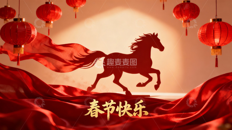 高清大图下载【趣麦麦图】春节马年红灯笼剪影