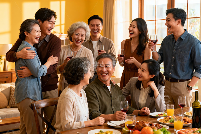 高清大图下载【趣麦麦图】三代同堂家庭聚餐欢乐场景