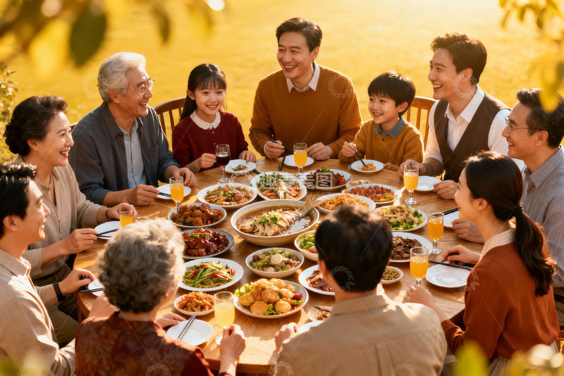 高清大图下载【趣麦麦图】三代同堂户外聚餐其乐融融
