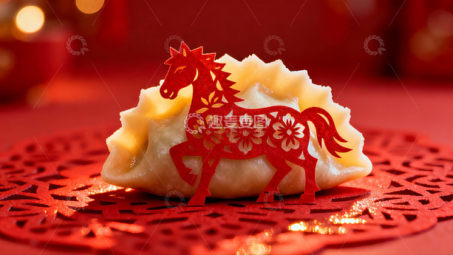 饺子配红色剪纸马