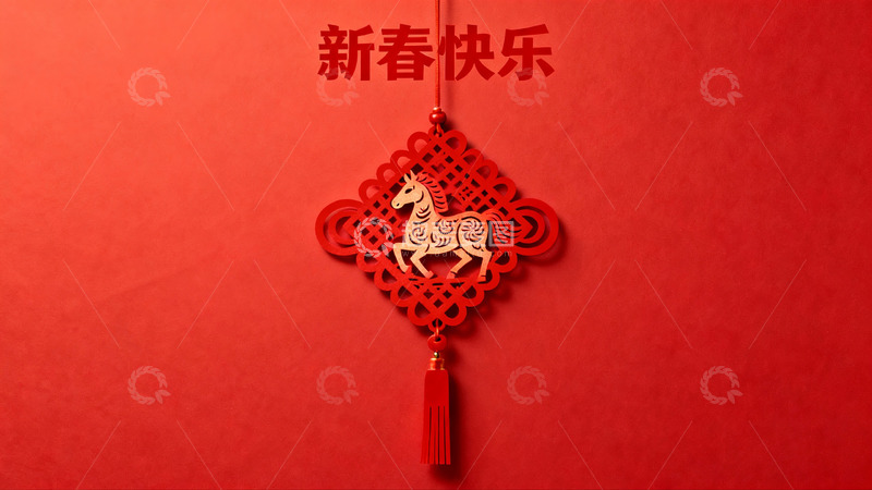 高清大图下载【趣麦麦图】红色背景上的春节剪纸挂饰