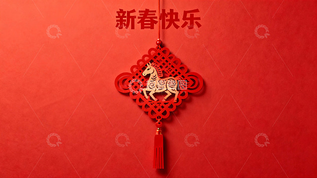 红色背景上的春节剪纸挂饰