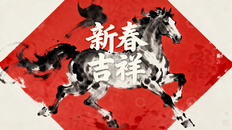 高清大图下载【趣麦麦图】新春骏马水墨画寓意吉祥