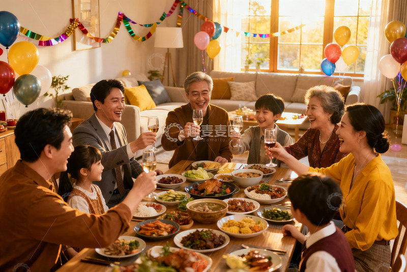 高清大图下载【趣麦麦图】家庭聚餐欢庆场景
