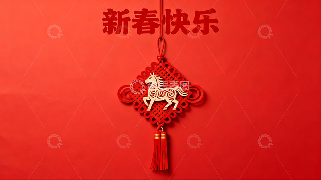 红色背景上的新春挂饰