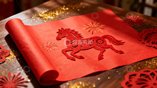 红色剪纸马年装饰品