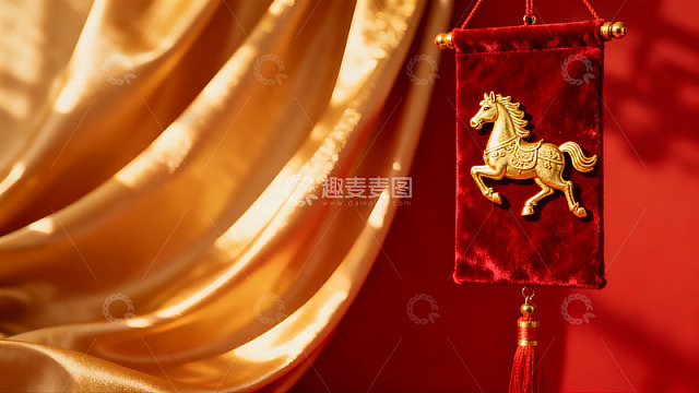 红色绒布挂饰金色马图案