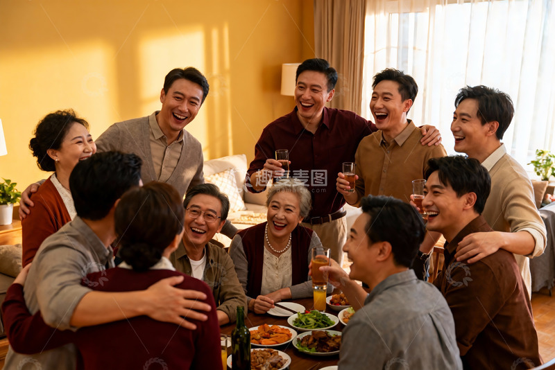 高清大图下载【趣麦麦图】家庭聚餐欢笑场景