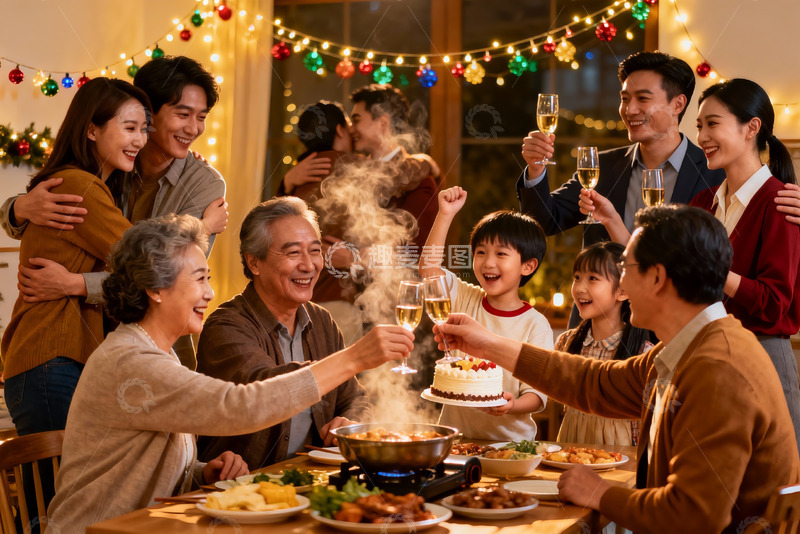 高清大图下载【趣麦麦图】温馨家庭聚餐欢庆节日