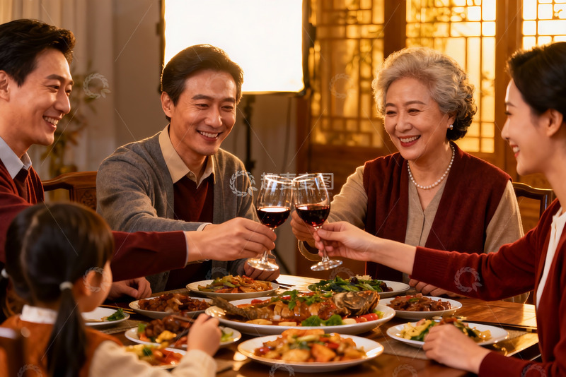 高清大图下载【趣麦麦图】家庭聚餐欢庆时刻