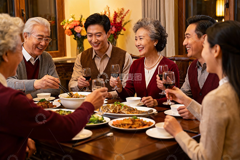 高清大图下载【趣麦麦图】三代同堂家庭聚餐其乐融融