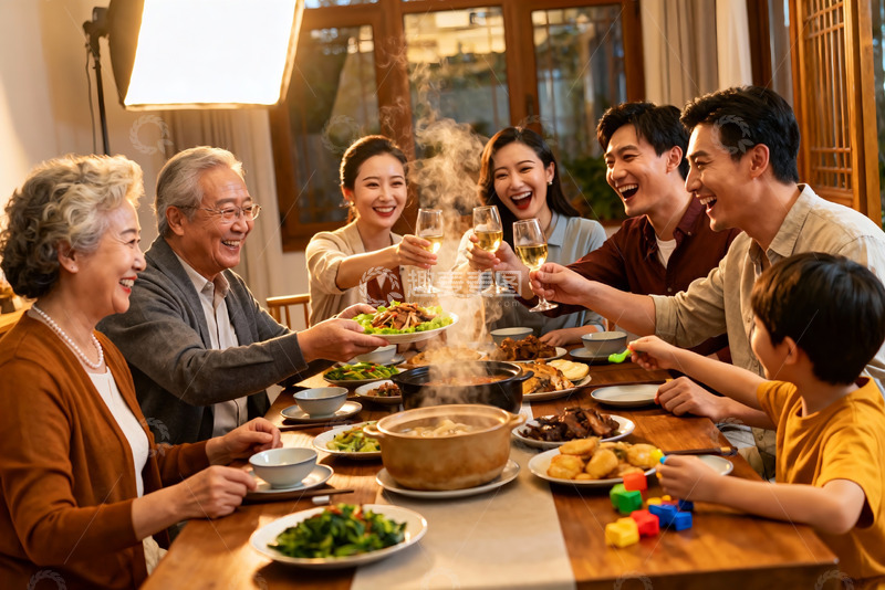 高清大图下载【趣麦麦图】三代同堂家庭聚餐其乐融融