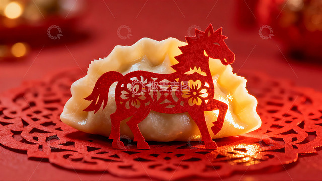 饺子配马形剪纸寓意新年