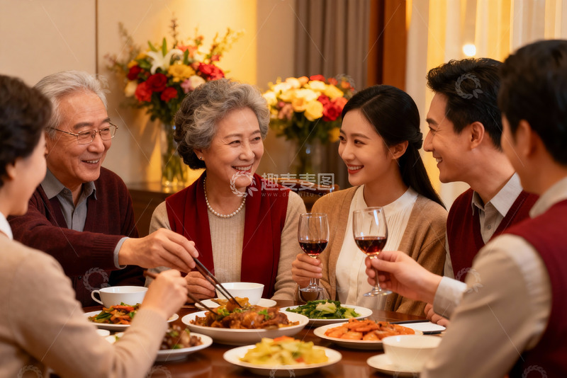 高清大图下载【趣麦麦图】三代同堂家庭聚餐温馨场景