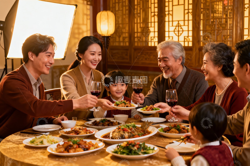 高清大图下载【趣麦麦图】三代同堂家庭聚餐其乐融融
