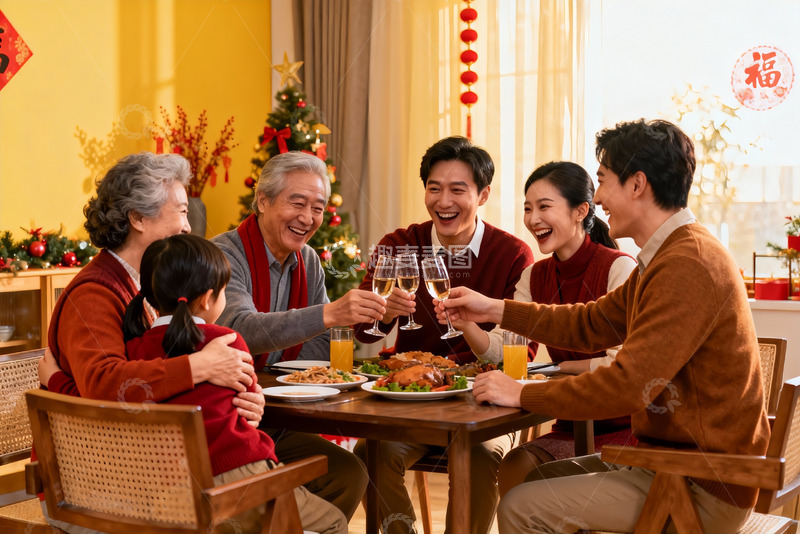 高清大图下载【趣麦麦图】家庭聚餐欢庆节日温馨场景