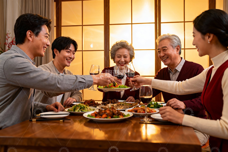 高清大图下载【趣麦麦图】家庭聚餐欢庆时刻