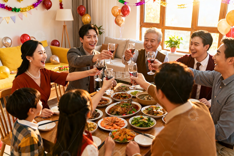 高清大图下载【趣麦麦图】家庭聚餐欢庆时刻