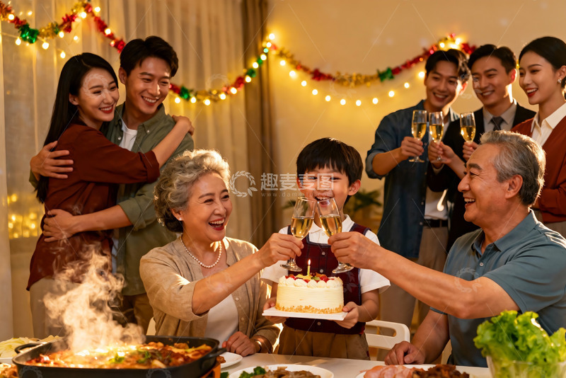 高清大图下载【趣麦麦图】家庭欢聚庆生温馨场景