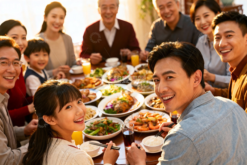 高清大图下载【趣麦麦图】家庭聚餐欢庆时刻