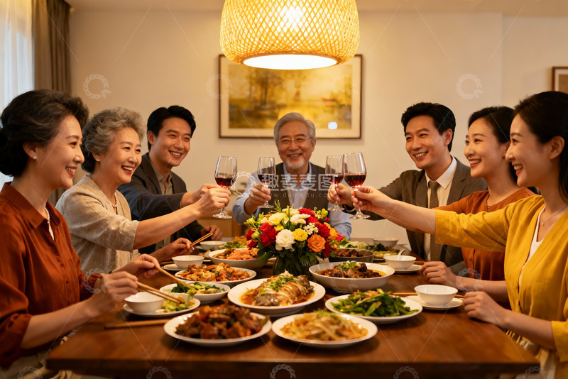 高清大图下载【趣麦麦图】家庭聚餐欢庆时刻