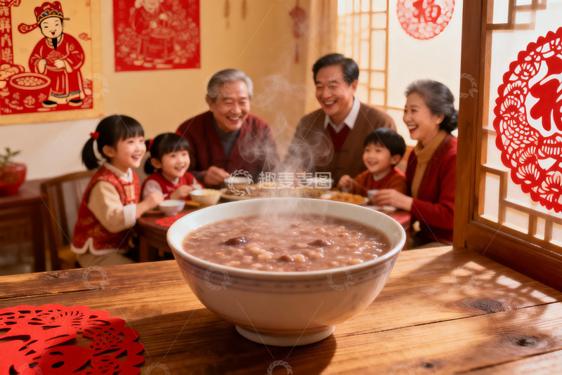 高清大图下载【趣麦麦图】春节家庭聚餐吃腊八粥