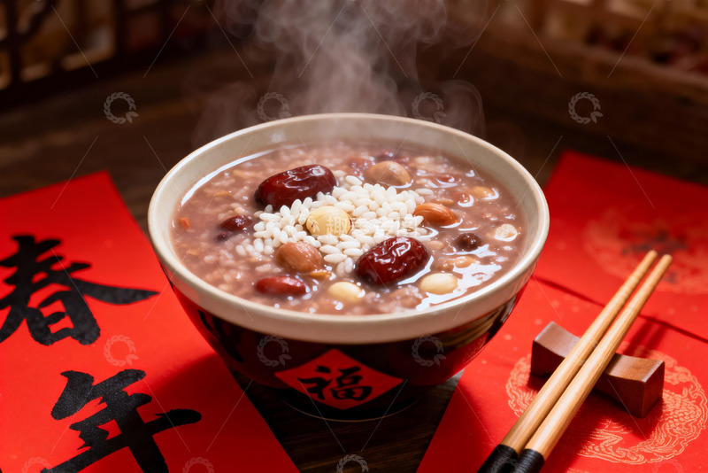 高清大图下载【趣麦麦图】热气腾腾的腊八粥配春联