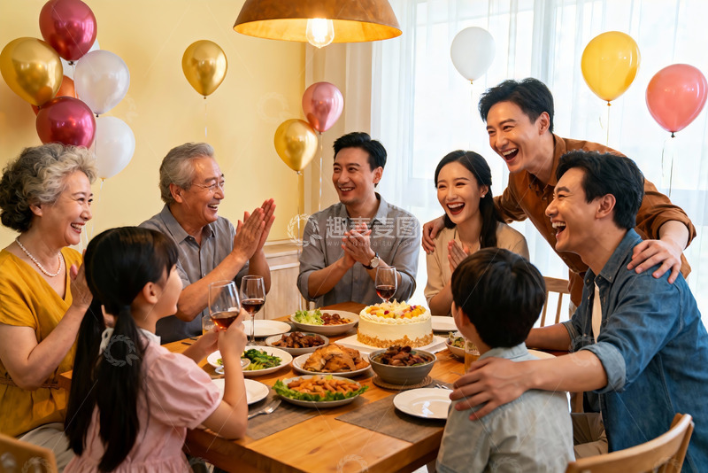 高清大图下载【趣麦麦图】家庭聚会欢庆生日温馨场景
