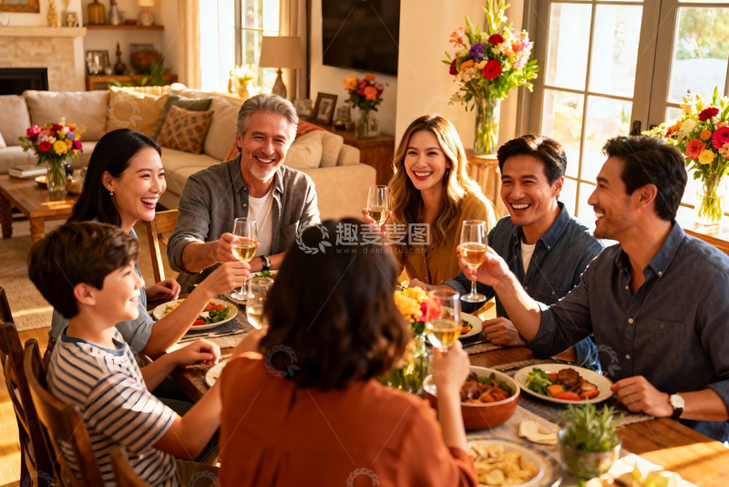 高清大图下载【趣麦麦图】家庭聚餐欢庆时刻