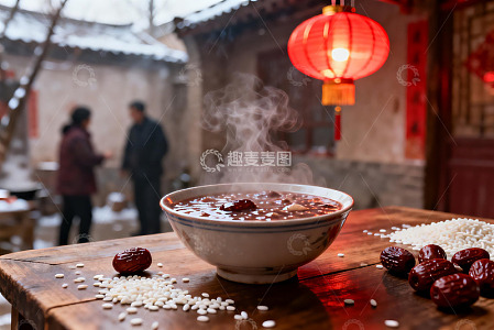 热气腾腾的粥与红灯笼