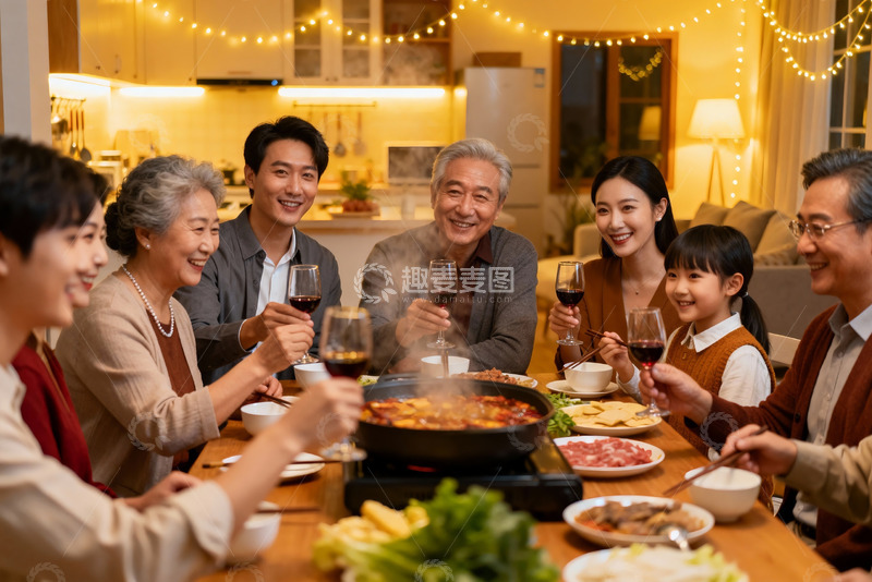 高清大图下载【趣麦麦图】温馨家庭聚餐欢庆时刻