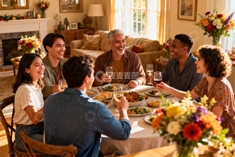 高清大图下载【趣麦麦图】多人家庭聚餐欢笑场景