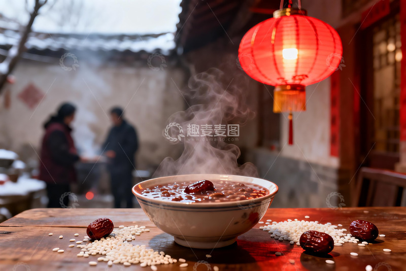 高清大图下载【趣麦麦图】热气腾腾的粥与红灯笼
