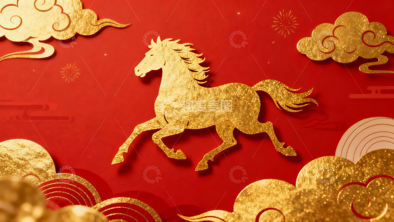 高清大图下载【趣麦麦图】金色骏马剪纸迎新年
