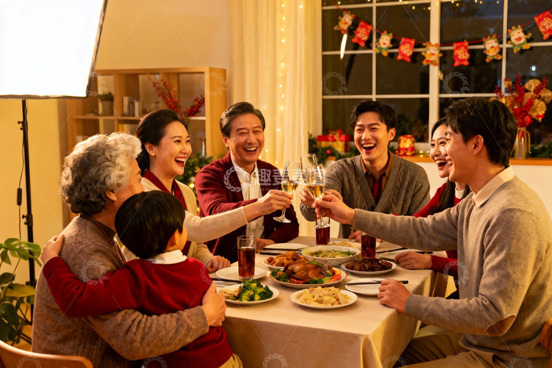 高清大图下载【趣麦麦图】温馨家庭聚餐欢庆时刻