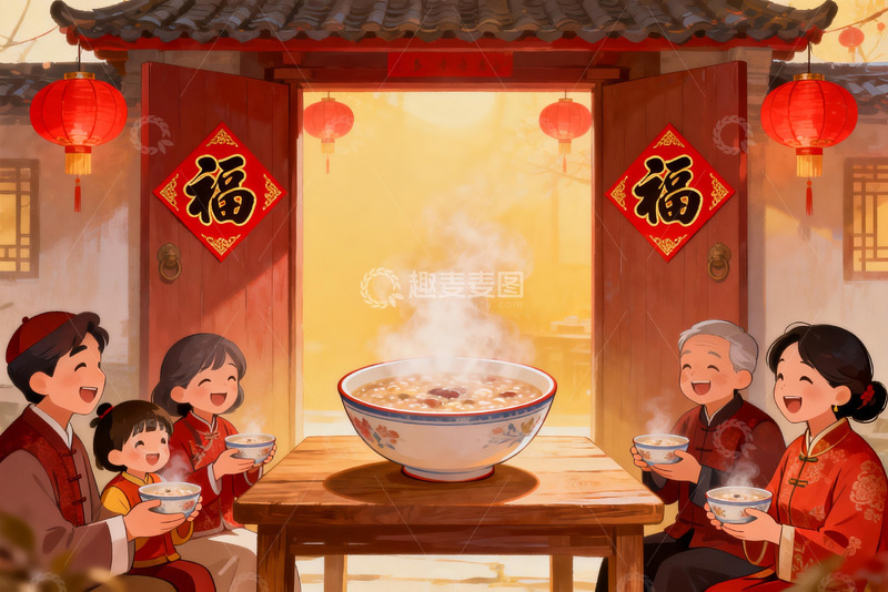 高清大图下载【趣麦麦图】春节家庭团圆吃年夜饭