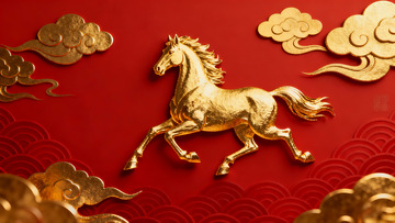金色骏马祥云图案红色背景
