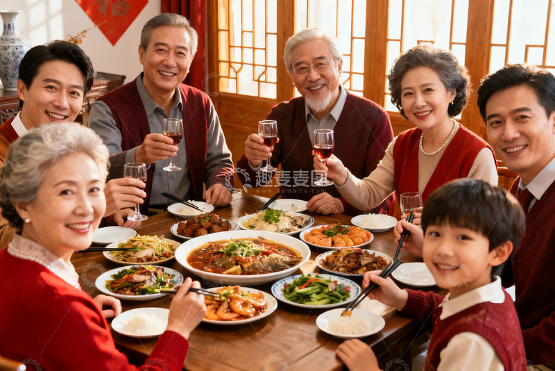 高清大图下载【趣麦麦图】三代同堂家庭聚餐其乐融融