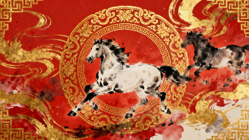 高清大图下载【趣麦麦图】中国传统水墨奔马图