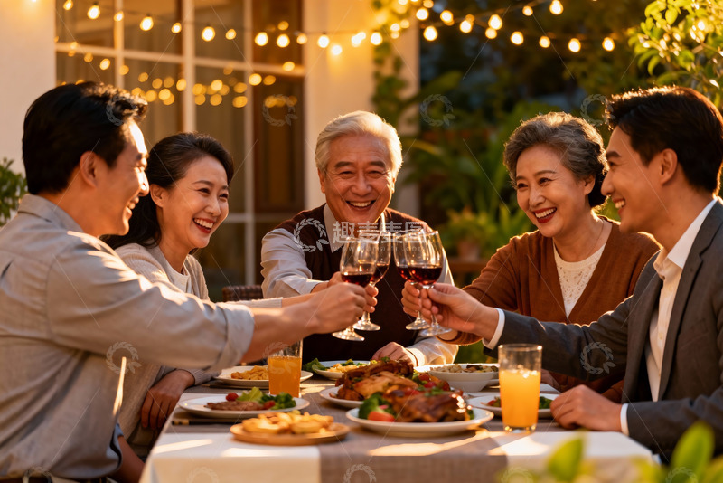 高清大图下载【趣麦麦图】家庭聚餐欢庆时刻