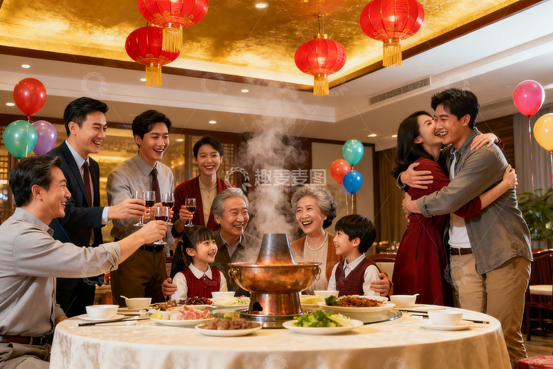 高清大图下载【趣麦麦图】家庭聚餐欢庆团圆时刻