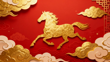 金色骏马祥云图案新年主题